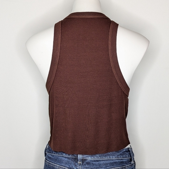 Set Active brown ribbed sleeveless cropped tank top XL - Picture 4 of 6